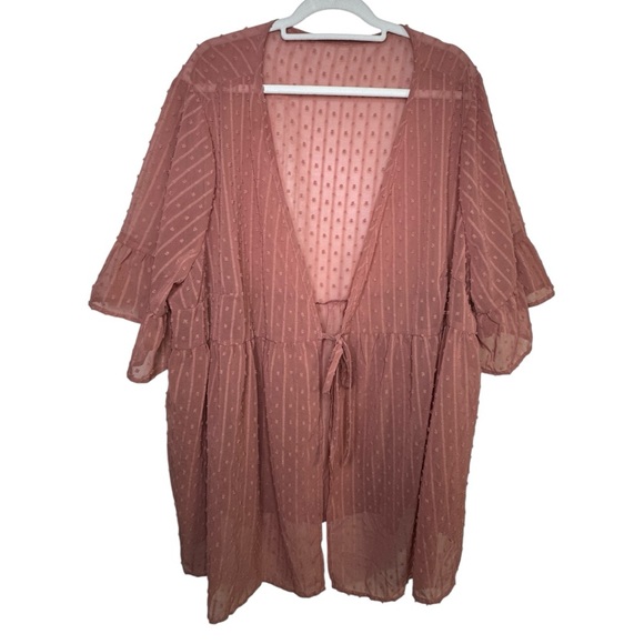SHEIN Sweaters - SHEIN pink tied Swiss dot short sleeve kimono size 7x new with‎ tags